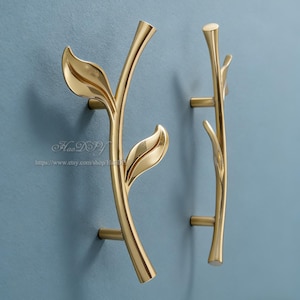 Tiradores de latón con forma de rama de árbol para armarios, cajones y cómodas. Tiradores únicos para armarios, estanterías, vinotecas y zapateros.