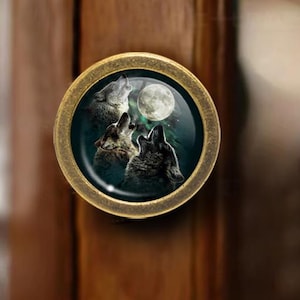 Wolf - Drawer Knobs Pulls Handles Dome Cabochon Knob Handmade Knob Drawer Knob Dresser Pull Knobs Handles Cabinet Pull Hardware