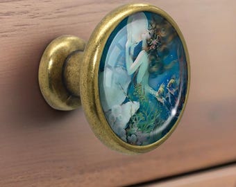 Mermaid - Drawer Knobs Pulls Handles Dome Cabochon Knob Handmade Knob Drawer Knob Dresser Pull Knobs Handles Cabinet Pull Hardware
