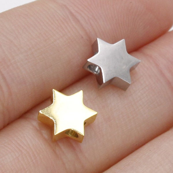 10pcs en acier inoxydable étoile de David Charm pendentifs, 9x8mm étoile petit trou perles bricolage manuel lâche perles 1,8 mm trou, recherche de bijoux bricolage, ST443