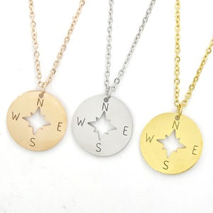 5pcs Stainless Steel Compass Disc Pendant Necklace, Stainless Steel Compass Disc Blank, Stainless Steel DIY Supplies,Jewelry Findings,ST352