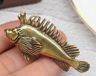 Antiek messing leuke vis massief messing knop kast trekt lade knop dressoir pull knoppen grepen keukenknoppen trekt kabinet pull hardware