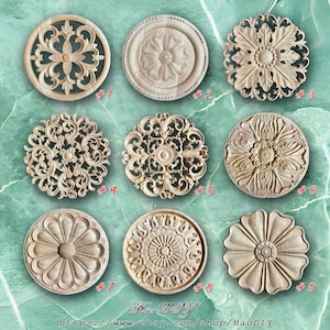 1 Piece Rosettes Applique Onlay, Unpainted Wood Carved Home Embellishments, Furniture Carving Apliques, WD3