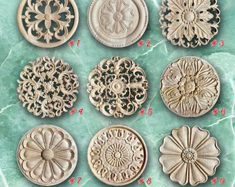 Apliques de rosetas de 1 pieza, adornos para el hogar tallados en madera sin pintar, apliques para tallado de muebles, WD3