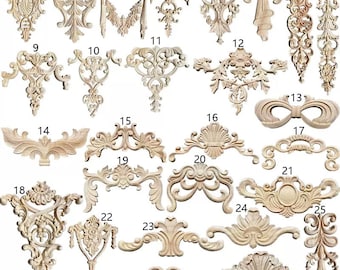 1 Piece Rosettes Applique Onlay, Unpainted Wood Carved Home Embellishments, Furniture Carving Apliques, WD18