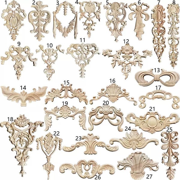 1 Piece Rosettes Applique Onlay, Unpainted Wood Carved Home Embellishments, Furniture Carving Apliques, WD18