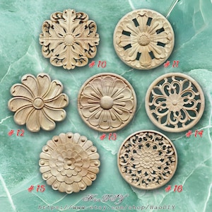 1 Piece Rosettes Applique Onlay, Unpainted Wood Carved Home Embellishments, Furniture Carving Apliques, WD1