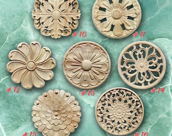Apliques de rosetas de 1 pieza, adornos para el hogar tallados en madera sin pintar, apliques para tallado de muebles, WD1