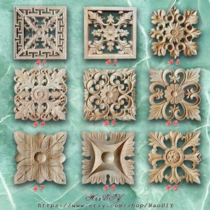 1 Piece Rosettes Applique Onlay, Unpainted Wood Carved Home Embellishments, Furniture Carving Apliques, WD8