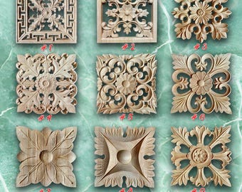 Apliques de rosetas de 1 pieza, adornos para el hogar tallados en madera sin pintar, apliques tallados para muebles, WD8