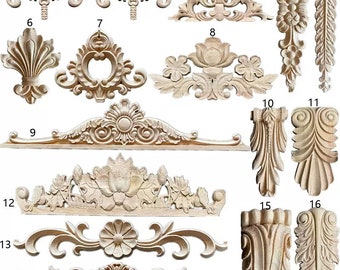 1 Piece Rosettes Applique Onlay, Unpainted Wood Carved Home Embellishments, Furniture Carving Apliques, WD26