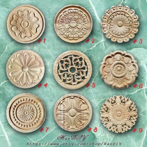 1 Piece Rosettes Applique Onlay, Unpainted Wood Carved Home Embellishments, Furniture Carving Apliques, WD1