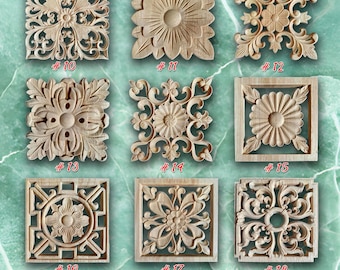 1 Piece Rosettes Applique Onlay, Unpainted Wood Carved Home Embellishments, Furniture Carving Apliques, WD8-1
