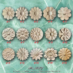 1 Piece Rosettes Applique Onlay, Unpainted Wood Carved Home Embellishments, Furniture Carving Apliques, WD2