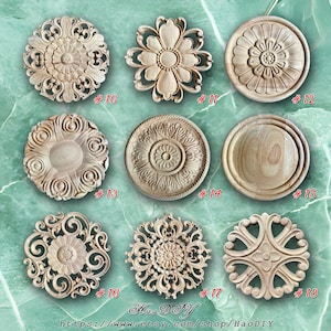 1 Piece Rosettes Applique Onlay, Unpainted Wood Carved Home Embellishments, Furniture Carving Apliques, WD3