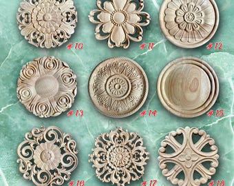 Apliques de rosetas de 1 pieza, adornos para el hogar tallados en madera sin pintar, apliques para tallado de muebles, WD3
