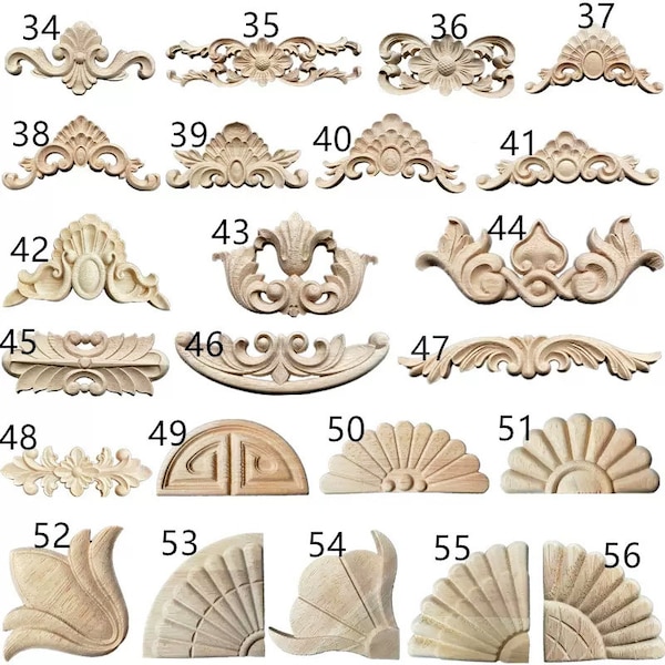 1 Piece Rosettes Applique Onlay, Unpainted Wood Carved Home Embellishments, Furniture Carving Apliques, WD15-1
