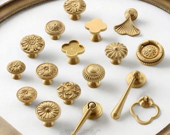 High quality Brass Cabinet Pulls Handle Knobs Vintage Dresser Handles Solid Brass Drawer Pulls Brass Wardrobe Knobs Pulls Cabinet Hardware