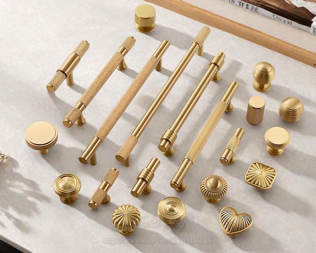 Solid Brass Knurled Cabinet Pulls Handles Knobs Dresser Handles Brass ...