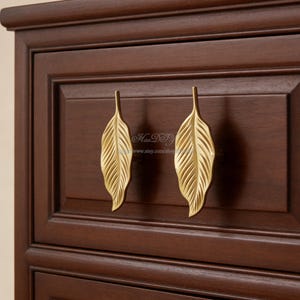 Boutons de poignées d'armoire en laiton massif, bouton de commode en forme de feuille, bouton vintage de tiroir en forme de feuille, poignée de tirage bricolage, quincaillerie d'armoire image 4
