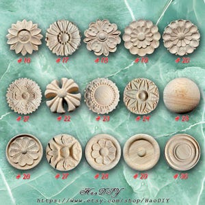1 Piece Rosettes Applique Onlay, Unpainted Wood Carved Home Embellishments, Furniture Carving Apliques, WD2