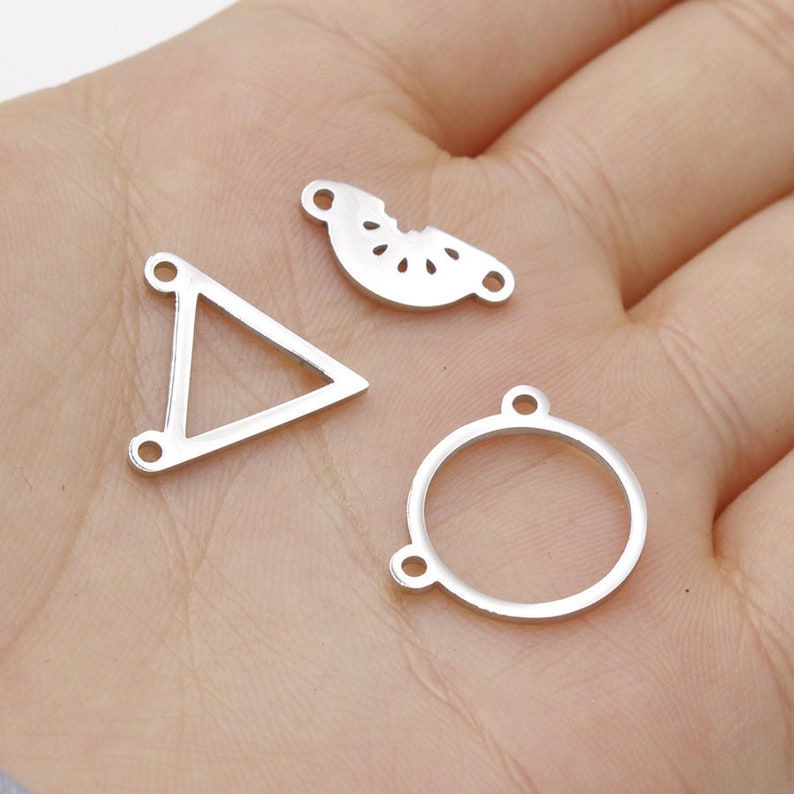 DIY Stainless Steel Finding,ST387 Stainless Steel Conch Pendant,Triangle Charm Necklace 10pcs Stainless Steel Double Hanging Ring Pendants