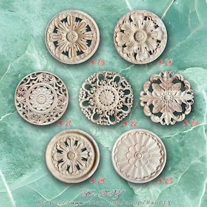 1 Piece Rosettes Applique Onlay, Unpainted Wood Carved Home Embellishments, Furniture Carving Apliques, WD3