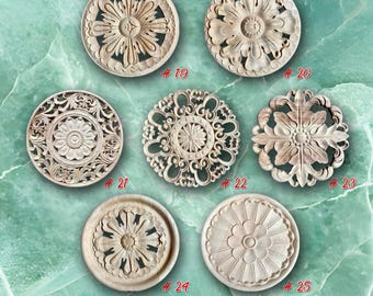 Apliques de rosetas de 1 pieza, adornos para el hogar tallados en madera sin pintar, apliques para tallado de muebles, WD3