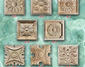 1 Piece Rosettes Applique Onlay, Unpainted Wood Carved Home Embellishments, Furniture Carving Apliques, WD7