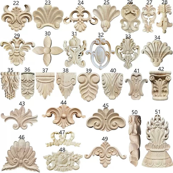 1 Piece Rosettes Applique Onlay, Unpainted Wood Carved Home Embellishments, Furniture Carving Apliques, WD11-1