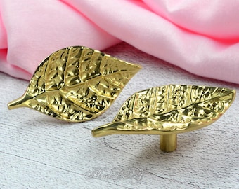 Solid Brass Leaves Cabinet Handles Knobs, Leaves Dresser knob, Leaf Shaped Drawer Vintage Knob, DIY Pulls Handle, Cabinet Hardware