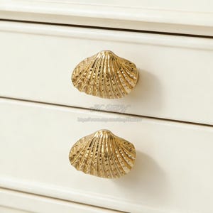Solid Brass Shell Knob: Decorative Cabinet Drawer Pull, Vintage Knob, DIY Pulls Handle, Cabinet Hardware