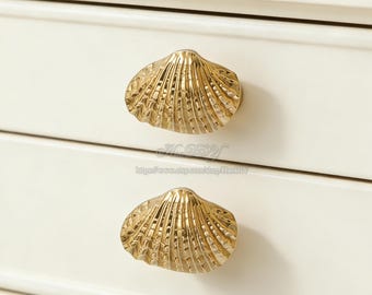 Solid Brass Shell Knob: Decorative Cabinet Drawer Pull, Vintage Knob, DIY Pulls Handle, Cabinet Hardware