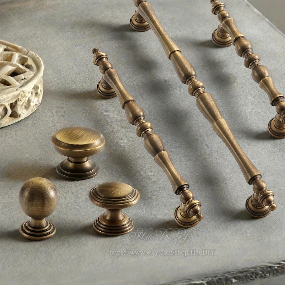 Antique Brass Cabinet Pulls Handles Knob Vintage Dresser Handles Solid ...