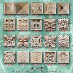 1 Piece Rosettes Applique Onlay, Unpainted Wood Carved Home Embellishments, Furniture Carving Apliques, WD6