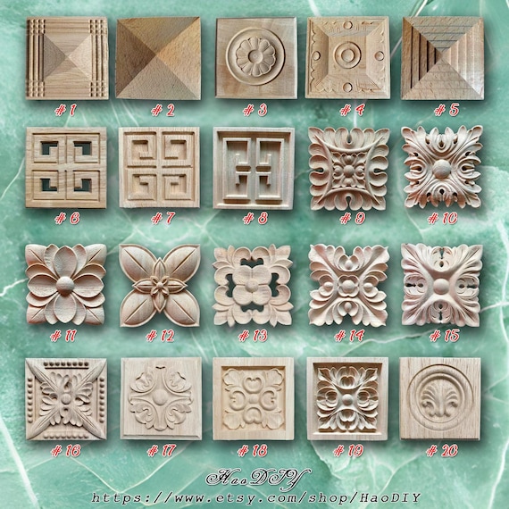 1 Piece Rosettes Applique Onlay, Unpainted Wood Carved Home Embellishments, Furniture Carving Apliques, WD6