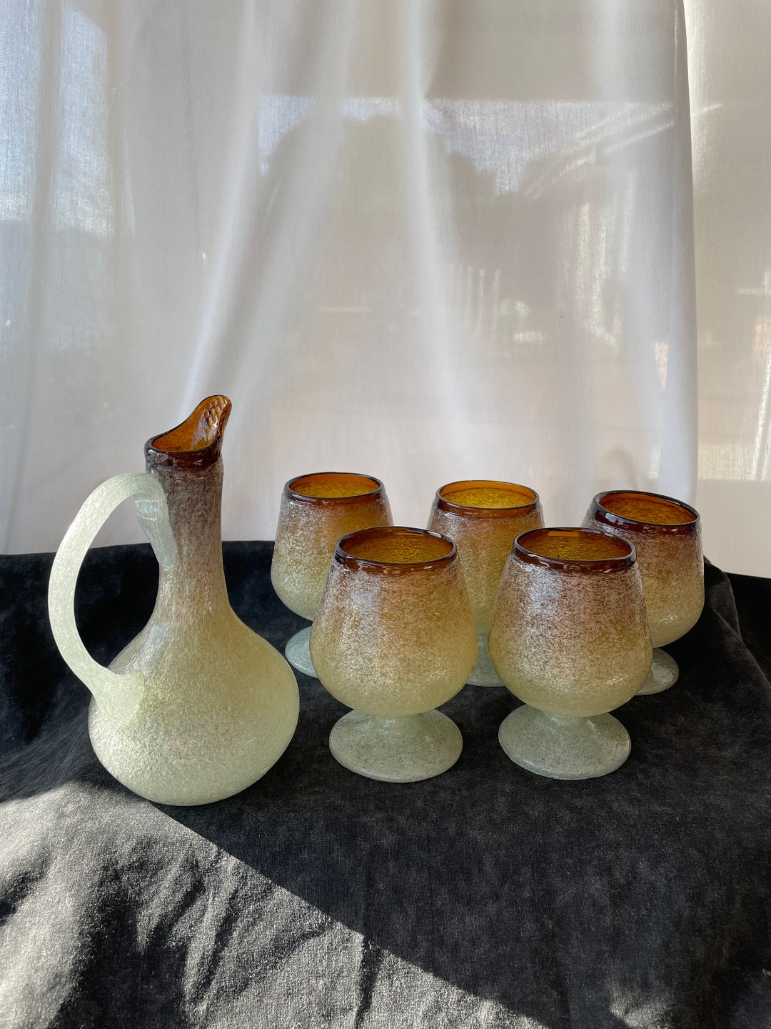 Vintage Bubble Glass Goblets and Pitcher Hand Blown Glass Etsy