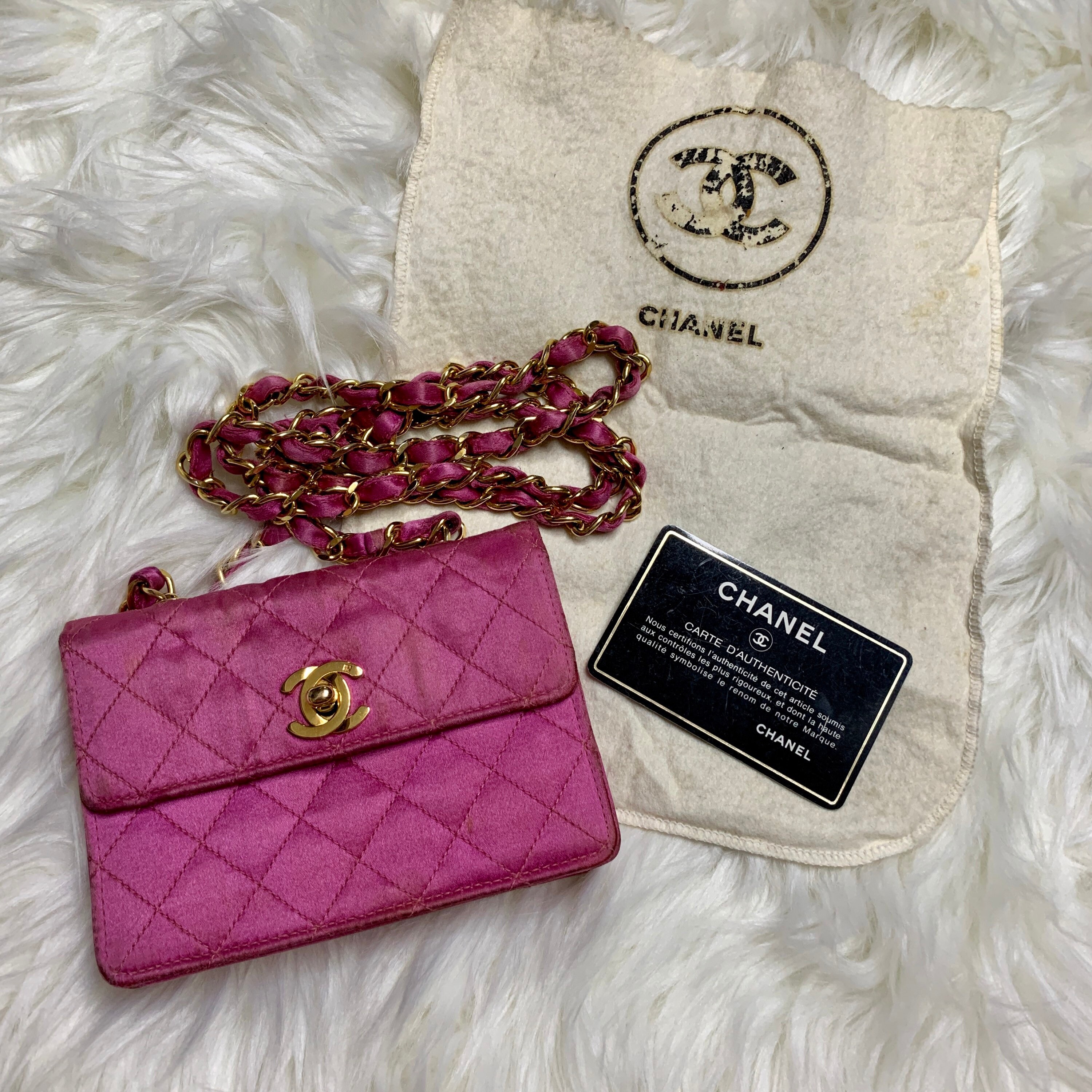 Vintage Chanel Pink Satin Mini Flap Bag 