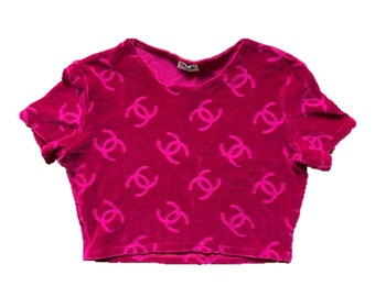 Vintage Chanel S/S 1996 Fuchsia Velour Cropped Top 