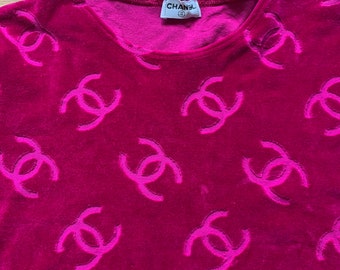 Vintage Chanel S/S 1996 Fuchsia Velour Cropped Top 