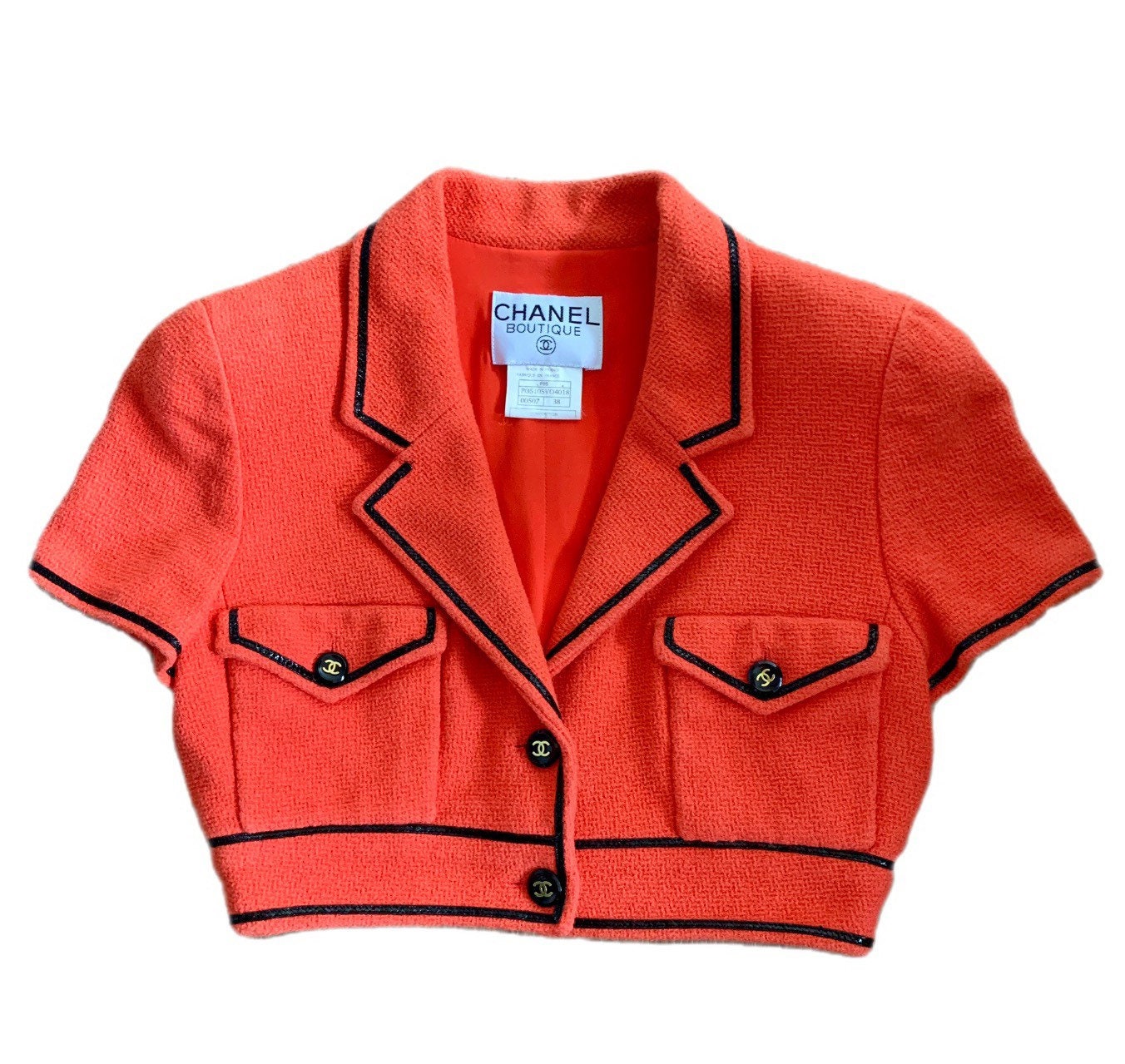 Vintage Chanel Spring 1995 Tweed Cropped Red Blazer 