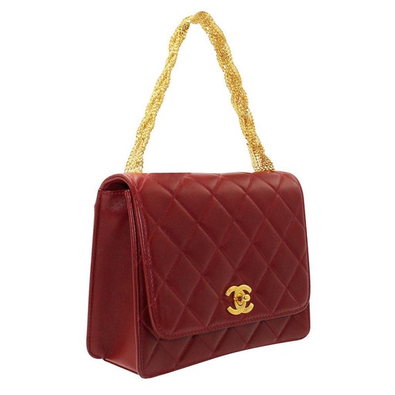 Vintage Chanel 1994P Wine Red Handbag With Gold Chain 