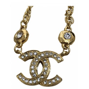 Chanel Vintage Gold Rhinestone CC Logo Necklace – Amarcord Vintage