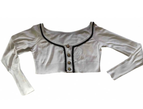 Vintage Chanel Logo Buttons Jersey Crop Top