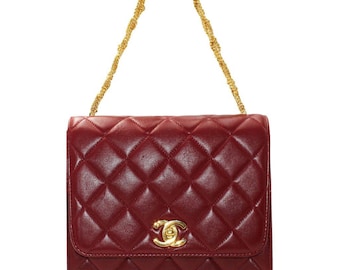 Vintage Chanel 1994P Wine Red Handbag with Gold Chain