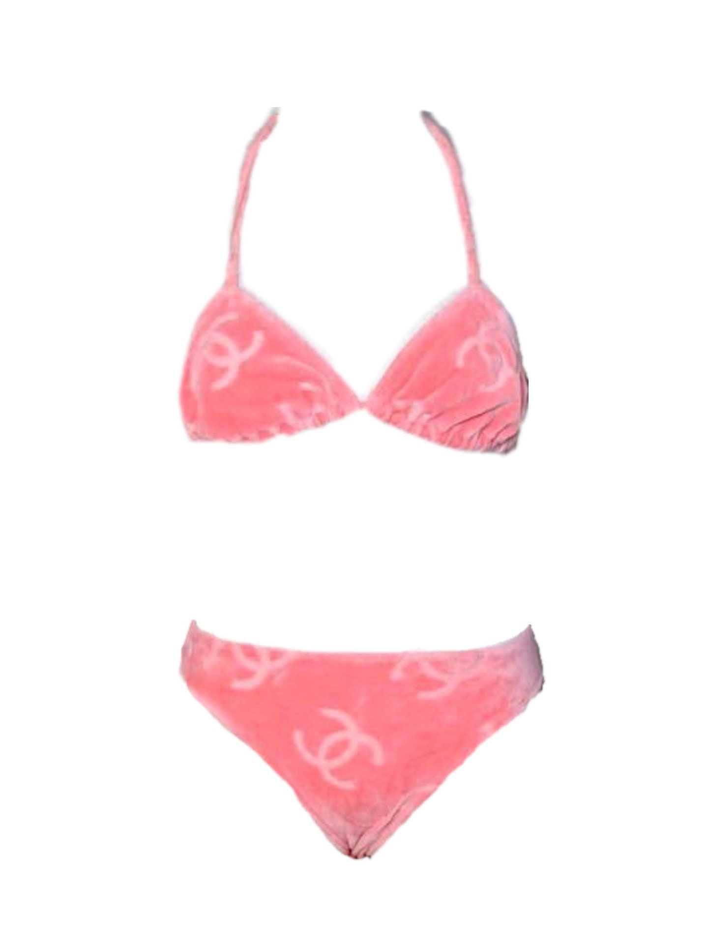 Chanel Pink Velour Logo Bikini