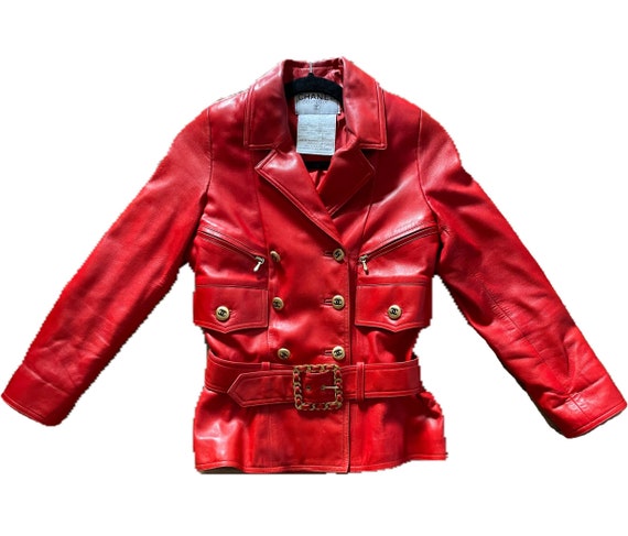Vintage Chanel 1992 Red Leather Biker Jacket -  Israel