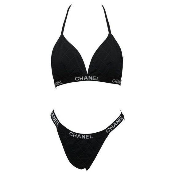 Vintage Chanel Logos Black Bikini Set Etsy