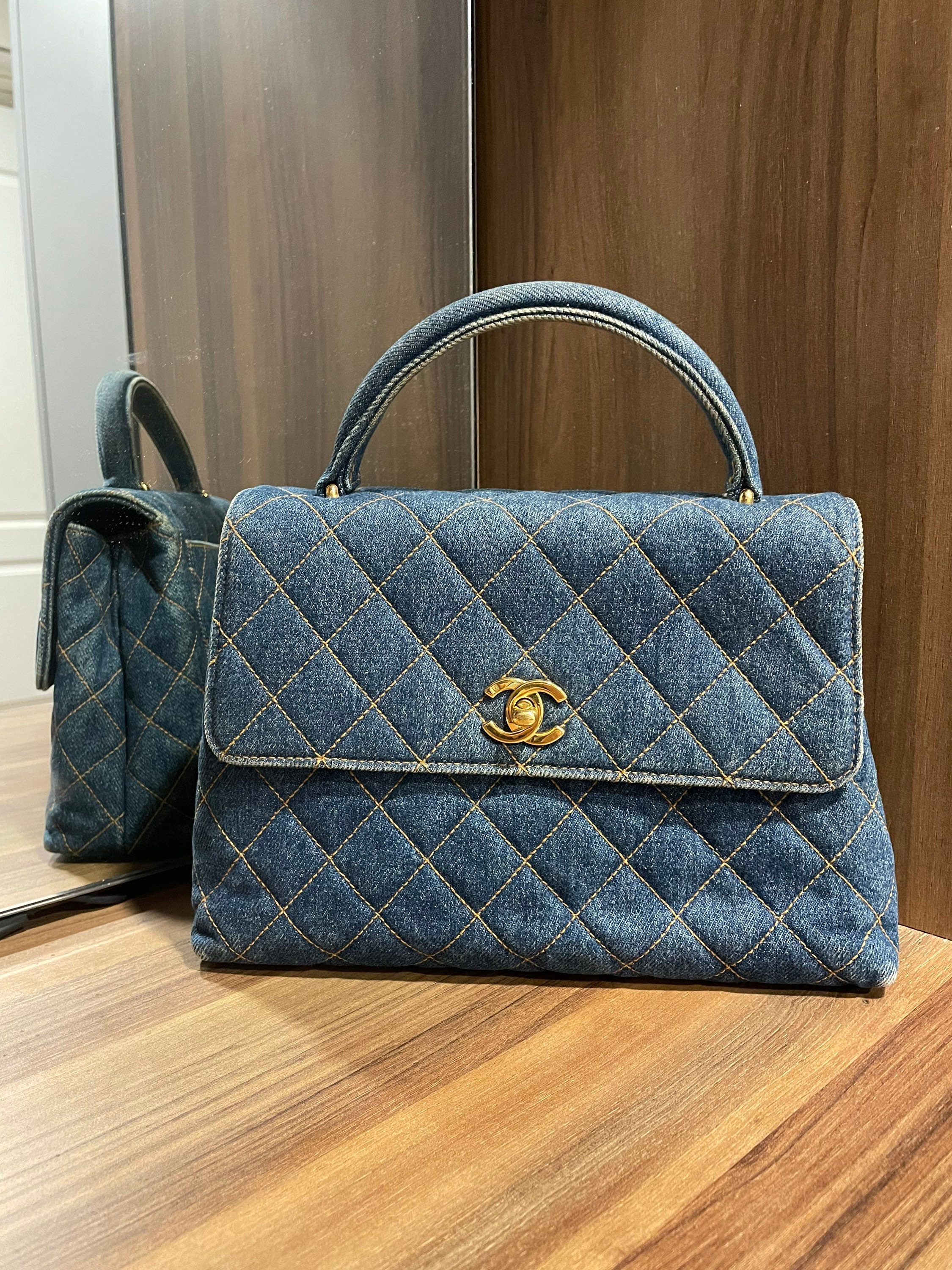 Chanel Vintage Denim Kelly Handle Bag 