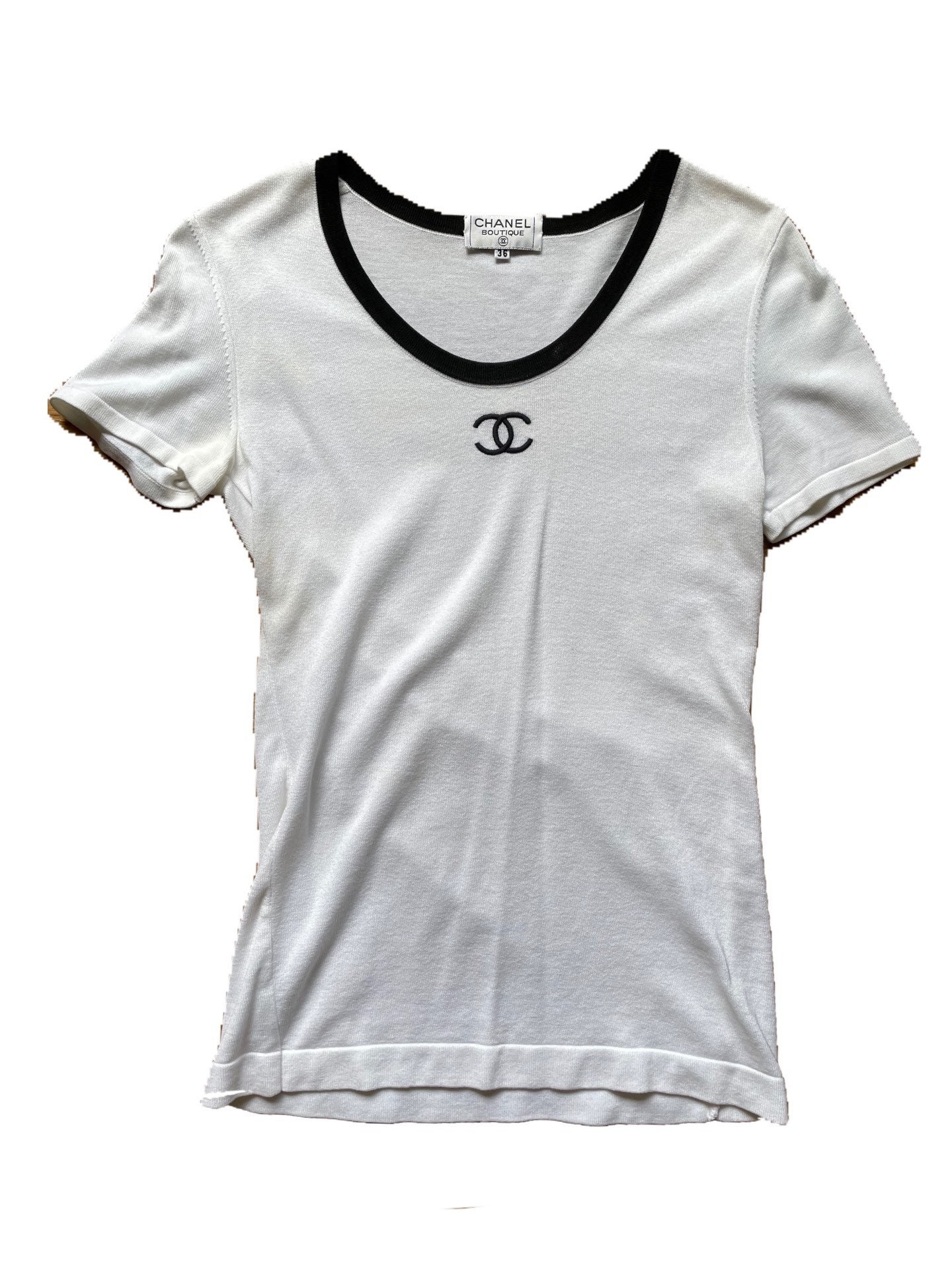 VINTAGE CHANEL “CC” LOGO TEE WITH RHINESTONE